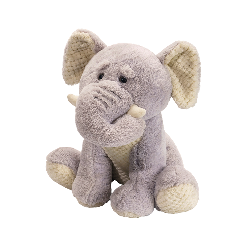 Bréagáin plush eilifint ina suí le srón fada agus cluasa móra