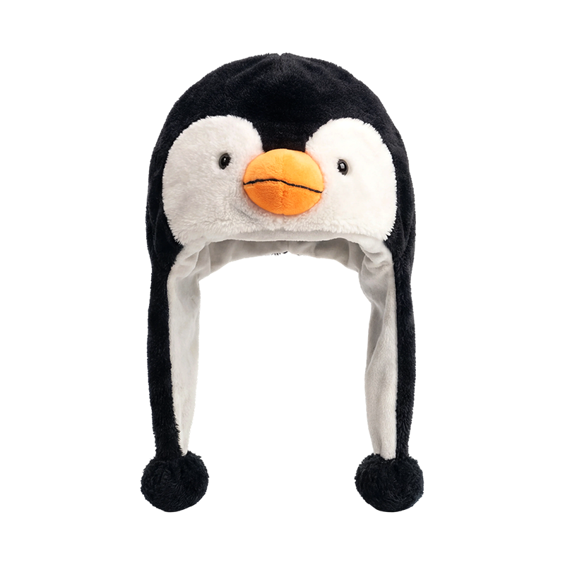 Hata plush penguin dubh agus bán