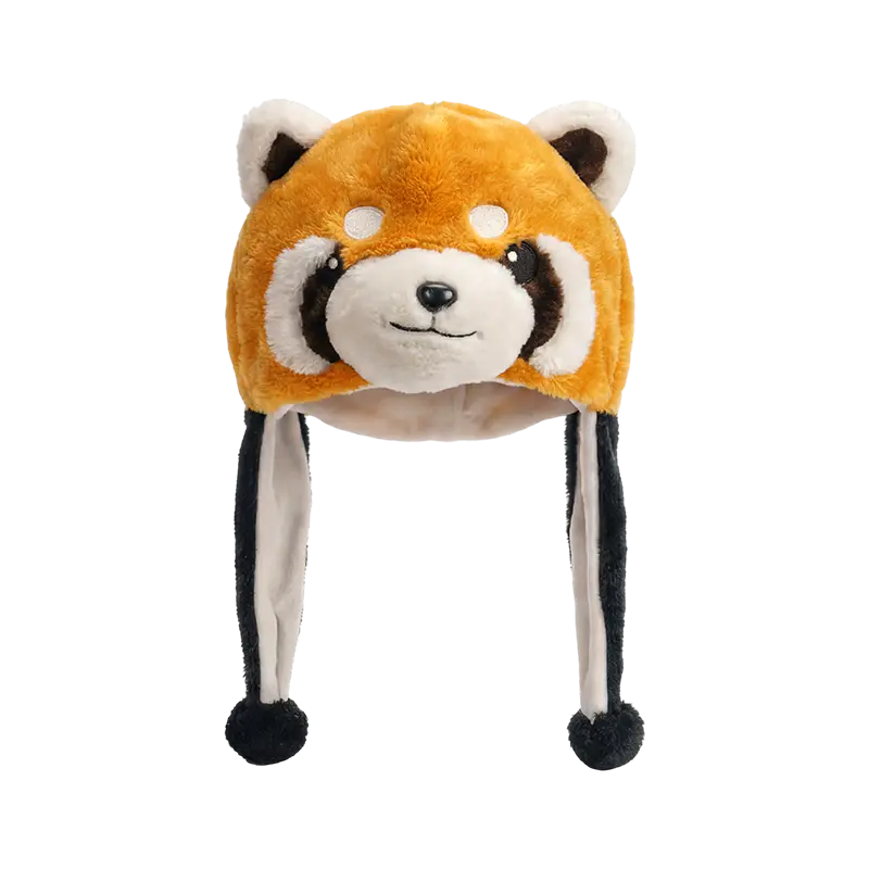 Hata plush panda dearg le corp donn