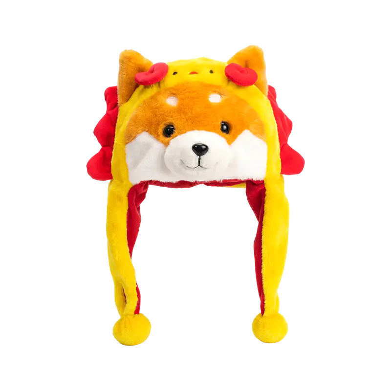 Shiba buí le hata dearg-mane plush